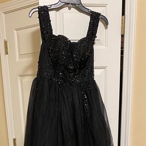 Off shoulder prom dress.